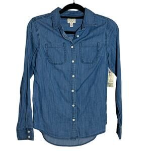 St. John's Bay Womens Long Sleeve Regular Fit Button-Down Shirt Sz XS NWT